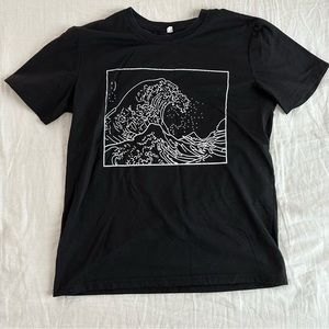 The Great Wave off Kanagawa Hokusai print black short sleeve shirt